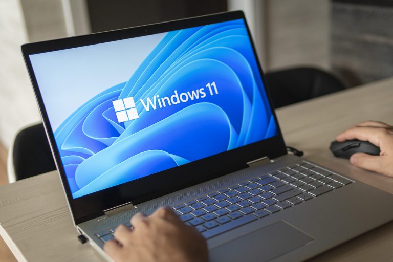 June 23, 2021. Barnaul, Russia. Windows 11 logo on laptop screen. A new operating system update from Microsoft