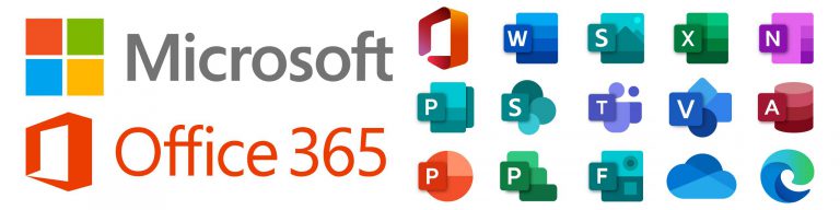 Set icons Microsoft Office 365: Word, Excel, OneNote, Yammer, Sway, PowerPoint, Access, Outlook, Publisher, SharePoint, OneDrive, Skype, Exchange, Teams... Vector illustration on isolated background. Vector EPS 10